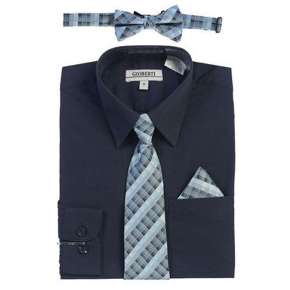 Gioberti Boy's Long Sleeve Dress Shirt and Plaid Tie Accessories Set