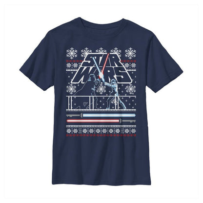 Boy's Star Wars Ugly Christmas Light Saber Battle T-Shirt
