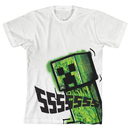 تي شيرت أبيض للأولاد من Minecraft Creeper Ssssssss