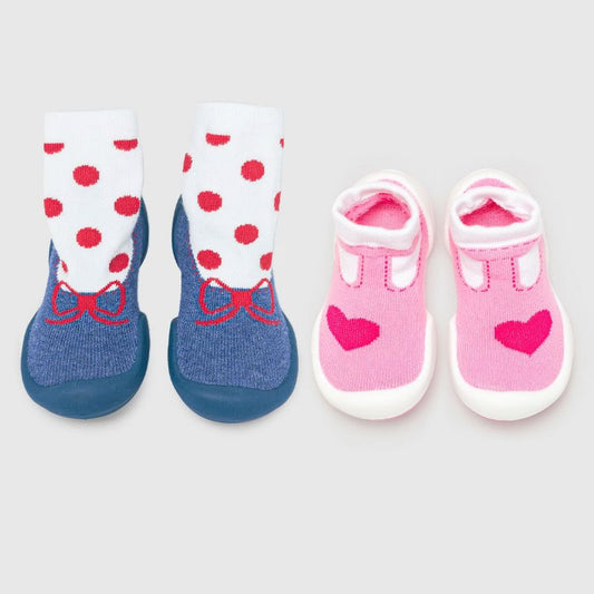 Komuello Toddler Sock Shoes Combo Set - Snow white/T-strap Size