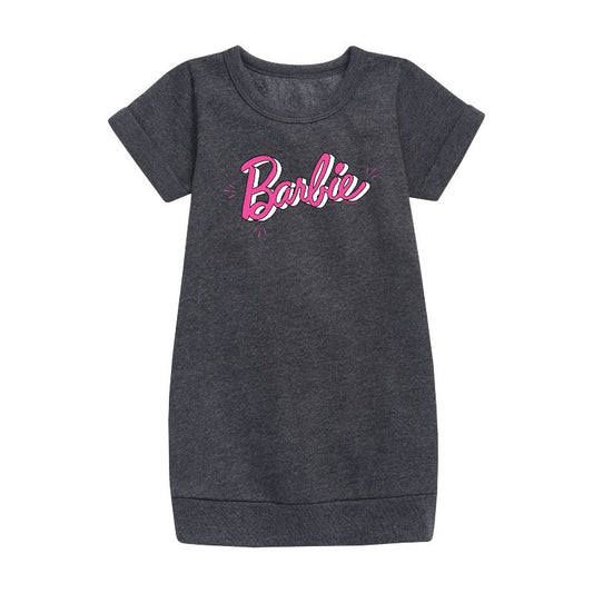 Girls' - Barbie - Sketch Original Graphic Short Sleeve Fleece Dress
