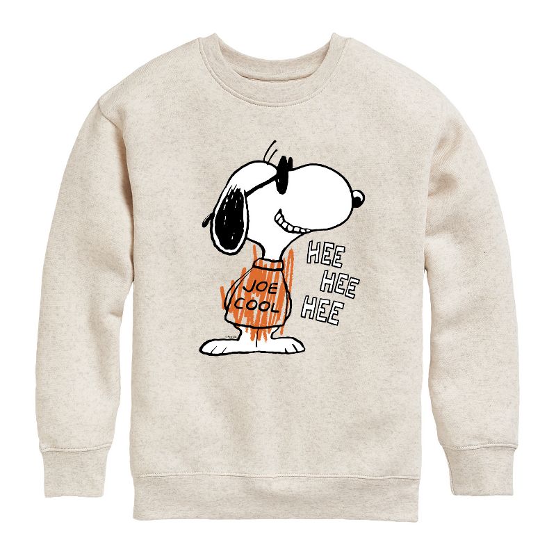 Boys' - Peanuts - Joe Cool Hee Hee Hee Graphic Long Sleeve Fleece Sweatshirt