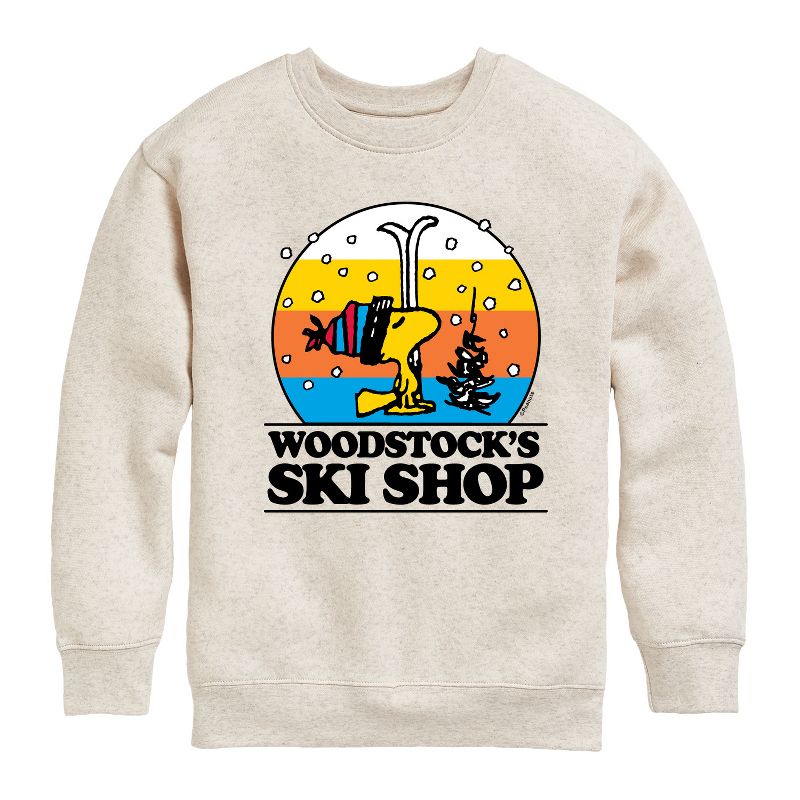 Boys' - Peanuts - Woodstocks Ski Shop Graphic Long Sleeve Fleece Sweatshirt