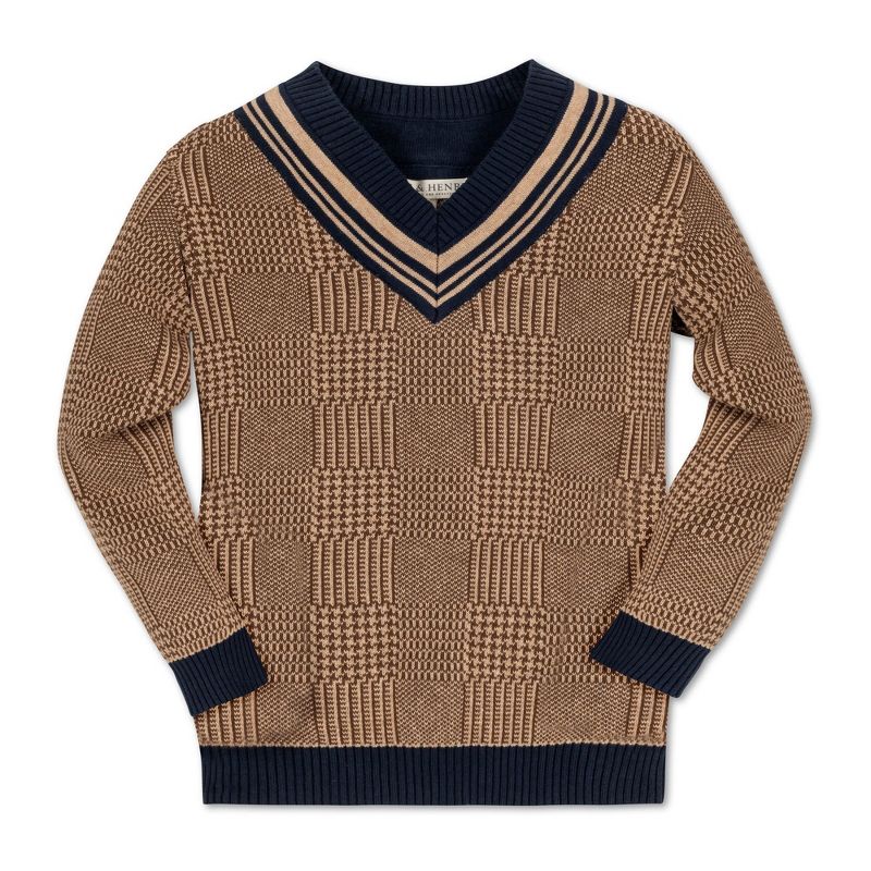 Hope & Henry Boys'  Long Sleeve V-Neck Intarsia Cricket Sweater, Kids