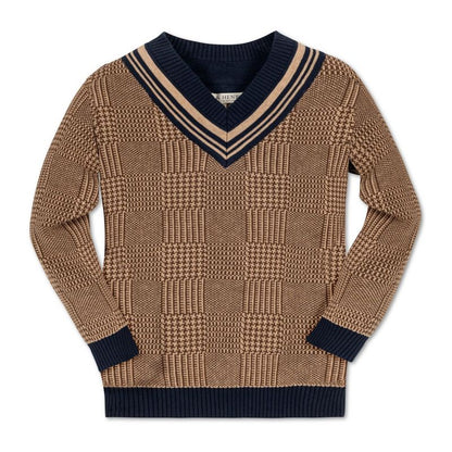 Hope & Henry Boys'  Long Sleeve V-Neck Intarsia Cricket Sweater, Kids