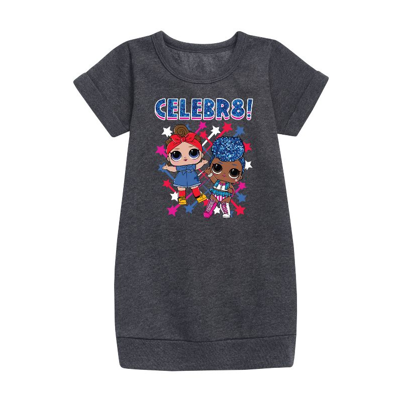 فستان صوف بأكمام قصيرة مطبوع عليه رسمة "مفاجأة لول!" للبنات