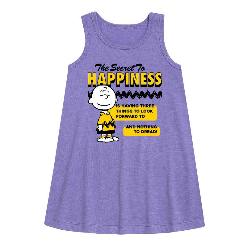 Girls' - Peanuts - Secret To Happiness Graphic Sleeveless Aline Dress