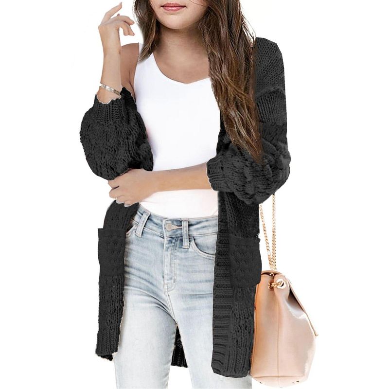 Girls Sweater Cardigan Open Front Longline Sweater Cable Knit Sweater Long Sleeve Color Block Sweater