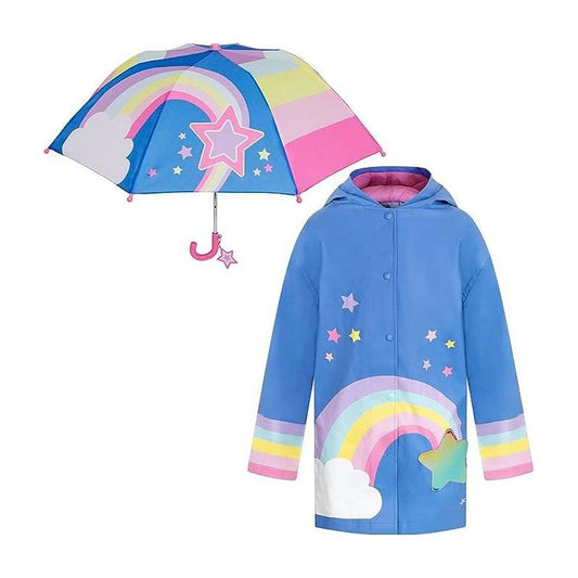 مجموعة مظلة وسترة مطر للبنات من Rainbows &amp; Stars - من عمر 3 إلى 9 سنوات