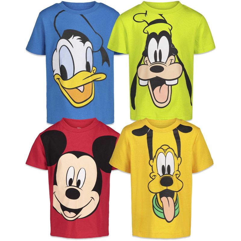 Disney Mickey Mouse Pluto Donald Duck Goofy 4 Pack T-Shirts Little Kid to Big Kid