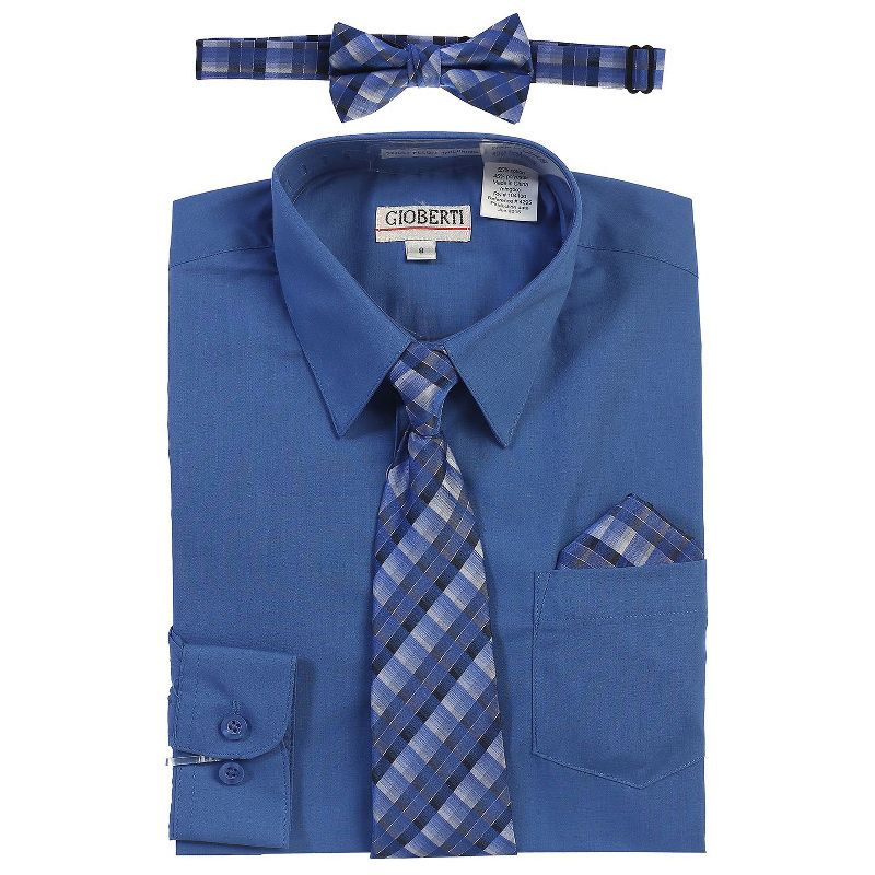 Gioberti Boy's Long Sleeve Dress Shirt and Plaid Tie Accessories Set