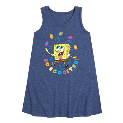 Girls' - SpongeBob Squarepants - So Eggcited Graphic Sleeveless Aline Dress