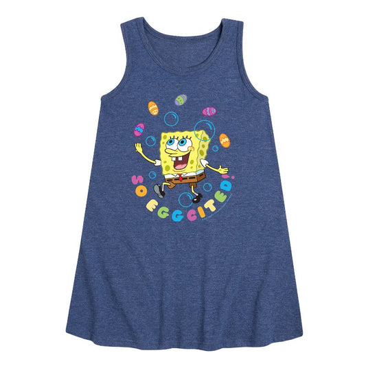 Girls' - SpongeBob Squarepants - So Eggcited Graphic Sleeveless Aline Dress