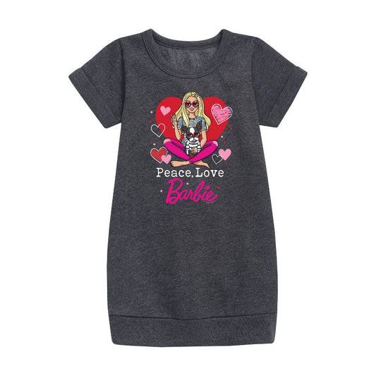 Girls' - Barbie - Peace Love Barbie Graphic Short Sleeve Fleece Dress