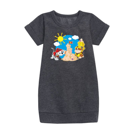 Girls' - Paw Patrol - Marshall And Rubble Beach Graphic Short Sleeve Fleece Dress