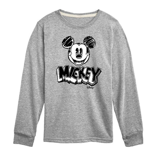 Boys' - Disney - Mickey Mouse Sketched Long Sleeve Graphic T-Shirt