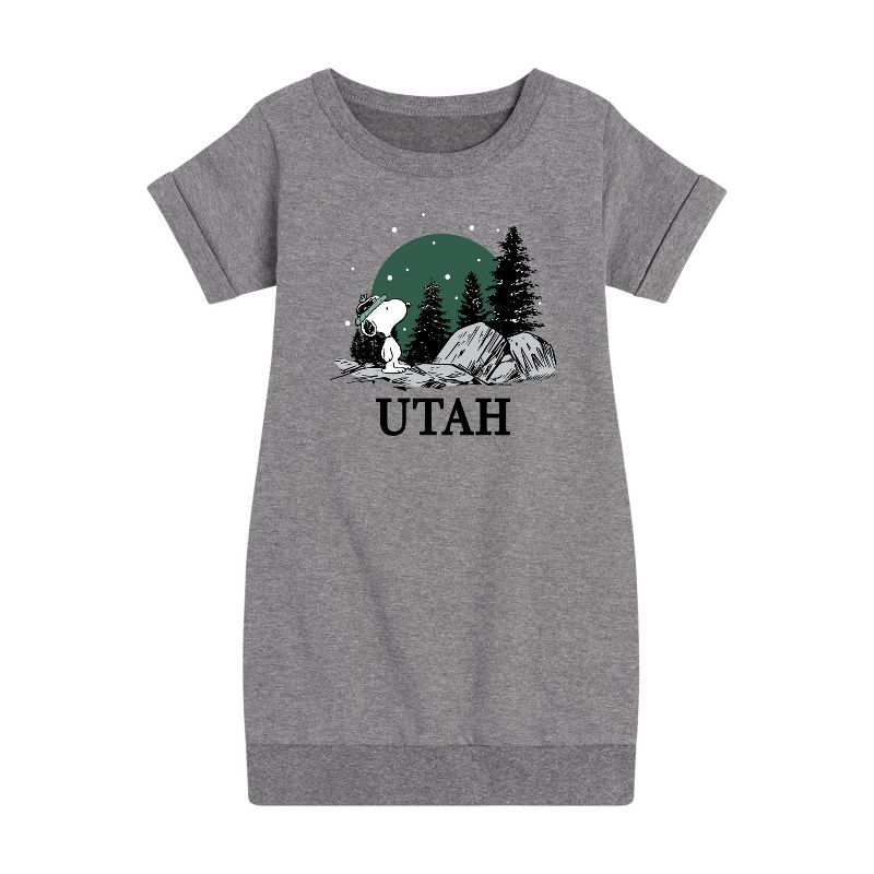 Girls' - Peanuts - Snoopy Utah Graphic Short Sleeve Fleece Dress