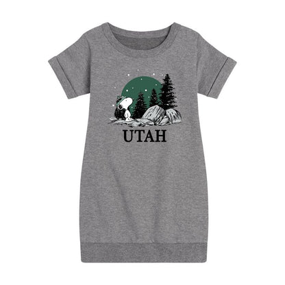 Girls' - Peanuts - Snoopy Utah Graphic Short Sleeve Fleece Dress