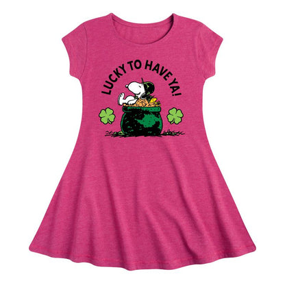 Girls' - Peanuts - Lucky To Have Ya Fit & Flair Cap Sleeve Dress