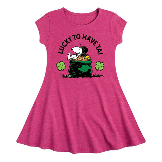 Girls' - Peanuts - Lucky To Have Ya Fit & Flair Cap Sleeve Dress