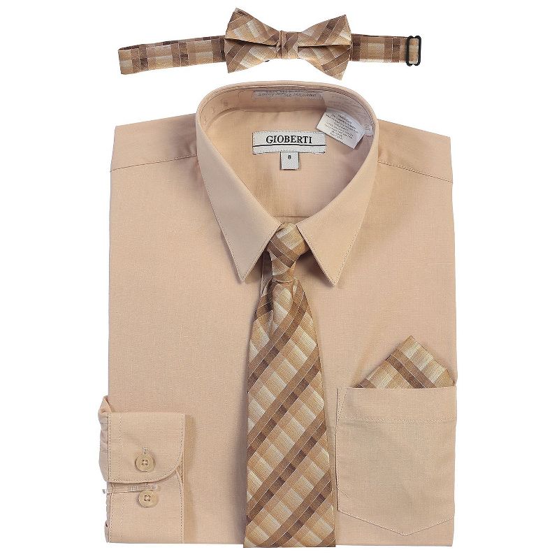 Gioberti Boy's Long Sleeve Dress Shirt and Plaid Tie Accessories Set