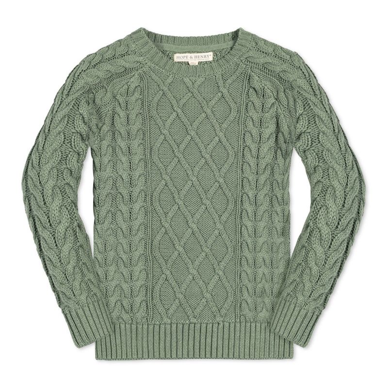 Hope & Henry Boys'  Long Sleeve Raglan Fisherman Cable Sweater, Kids