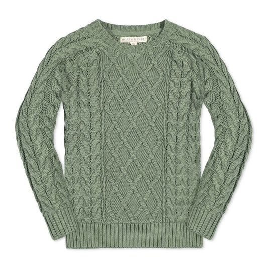 Hope & Henry Boys'  Long Sleeve Raglan Fisherman Cable Sweater, Kids