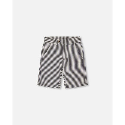 Deux par Deux Boy Slant Pocket Bermuda Shorts Navy Blue Striped