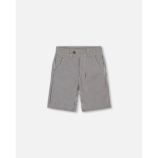 Deux par Deux Boy Slant Pocket Bermuda Shorts Navy Blue Striped