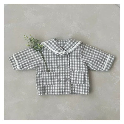 MyKids-Usa Baby Plaid Pattern Solid Color Lapel Design Cute Style Quilted Coat