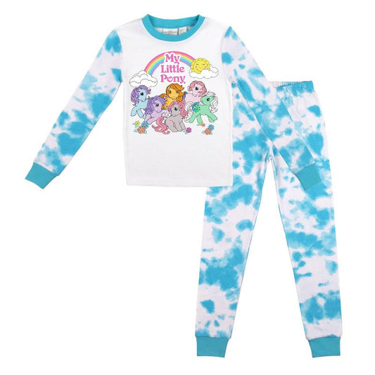 My Little Pony Retro Rainbows & Sunshine Character Group Youth Girl's 2-Pack Blue Wash Pajama Set