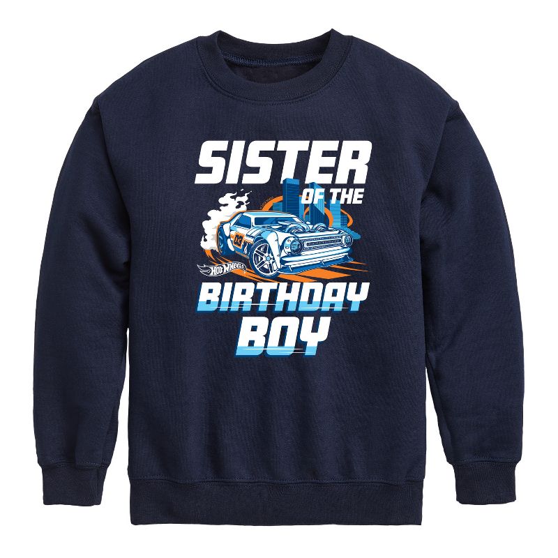 Boys' - Hot Wheels - Sister Of Birthday Boy Graphic Long Sleeve Fleece Sweatshirt