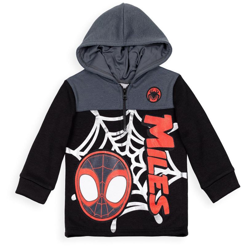 Marvel Spidey and His Amazing Friends Ghost-Spider Miles Morales Spider-Man Fleece Half Zip Hoodie Toddler to Little Kid