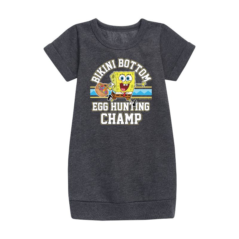 Girls' - SpongeBob SquarePants - Bikini Bottom Egg Hunting Champ Graphic Short Sleeve Fleece Dress