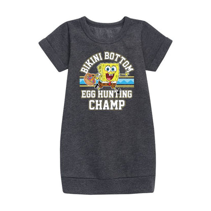 Girls' - SpongeBob SquarePants - Bikini Bottom Egg Hunting Champ Graphic Short Sleeve Fleece Dress