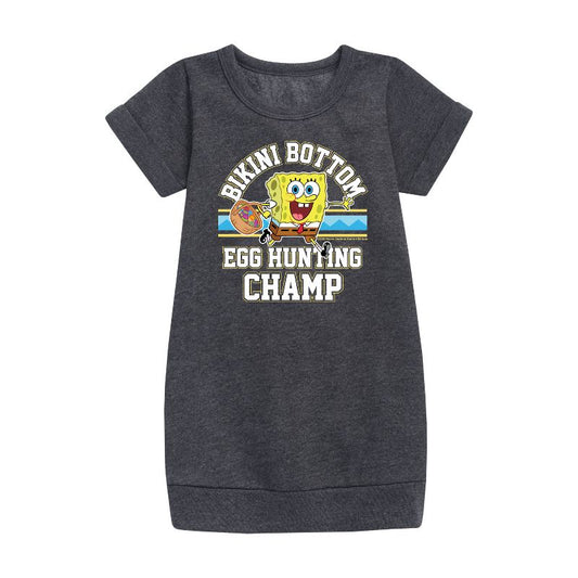 Girls' - SpongeBob SquarePants - Bikini Bottom Egg Hunting Champ Graphic Short Sleeve Fleece Dress