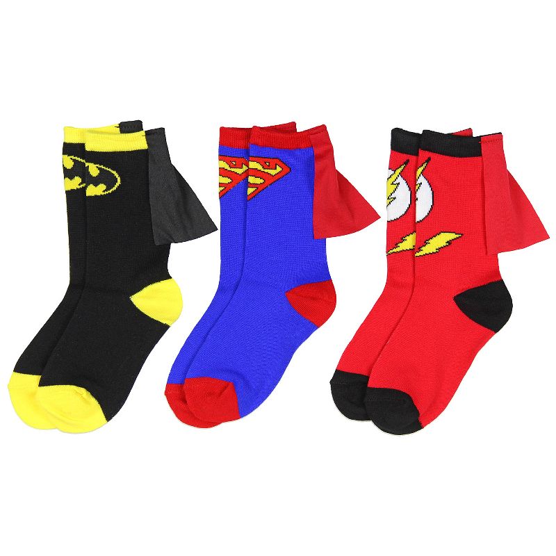 Seven Times Six DC Comics Superhero Batman Superman The Flash Youth Boys Caped Crew Socks