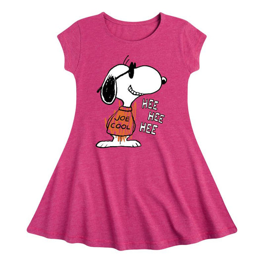 Girls' - Peanuts - Joe Cool Hee Hee Hee Fit & Flair Cap Sleeve Dress