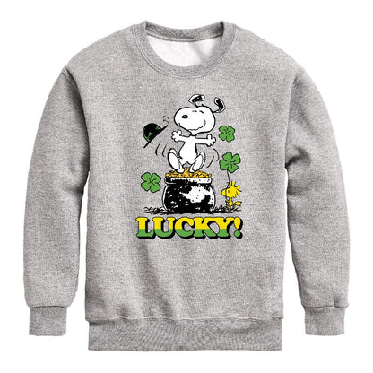Boys' - Peanuts - Lucky Snoopy Graphic Long Sleeve Fleece Sweatshirt