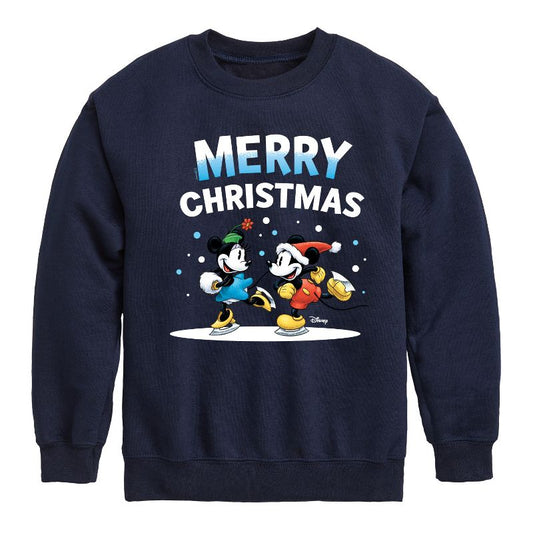 Boys' - Disney - Mickey And Minnie Merry Christmas Ice Skating Graphic Long Sleeve Fleece Sweatshirt