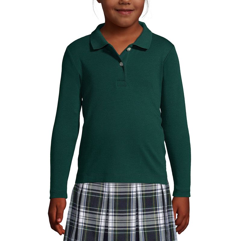 Lands' End School Uniform Kids Long Sleeve Feminine Fit Interlock Polo Shirt