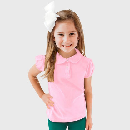 City Threads Puff Short Sleeve Girls Cotton Polo Tee with Peter Pan Collar - USA-Made
