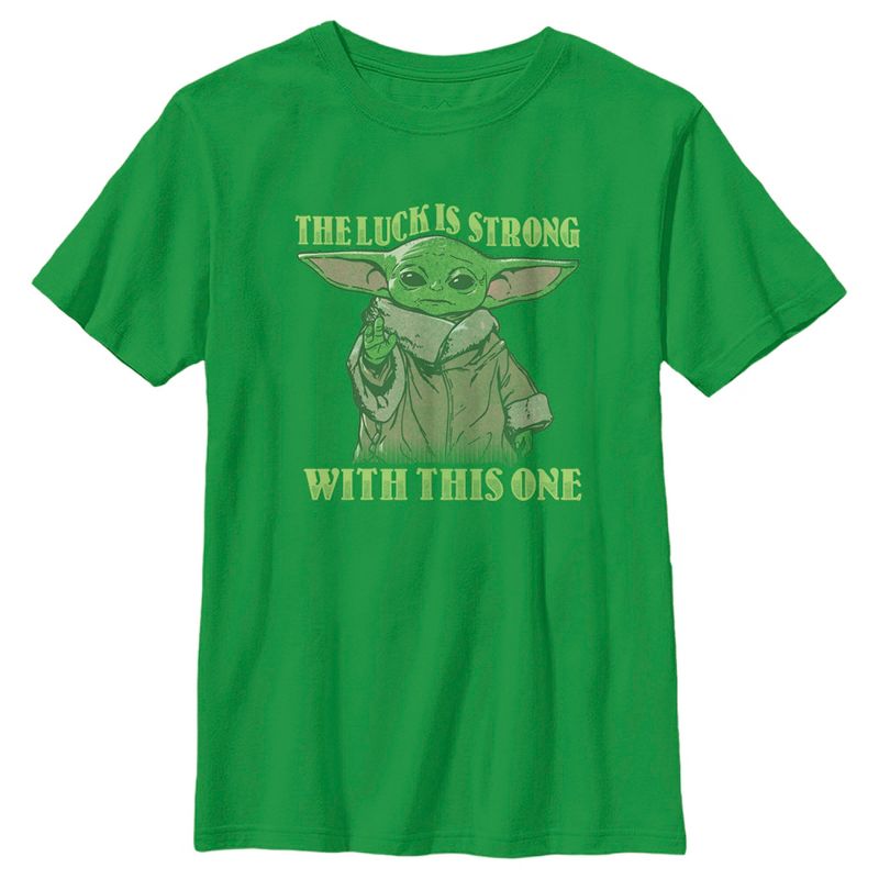 Boy's Star Wars The Mandalorian Grogu St. Patrick's Day The Luck is Strong With This One T-Shirt