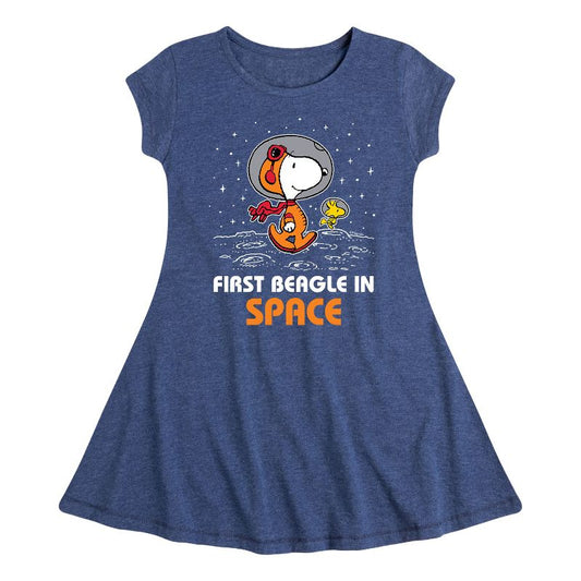 Girls' - Peanuts - Space Traveler Snoopy Fit & Flair Cap Sleeve Dress