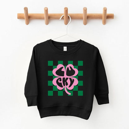 The Juniper Shop Lucky Clover Checkered Toddler Graphic Sweatshirt
