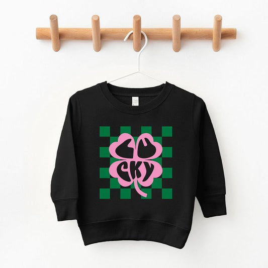 The Juniper Shop Lucky Clover Checkered Toddler Graphic Sweatshirt