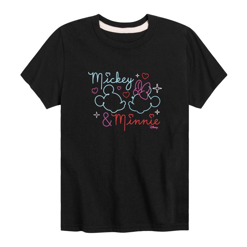 Boys' - Disney - Mickey & Minnie Together in Neon Short Sleeve Graphic T-Shirt