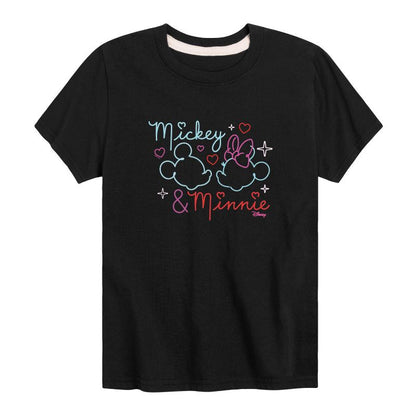 Boys' - Disney - Mickey & Minnie Together in Neon Short Sleeve Graphic T-Shirt