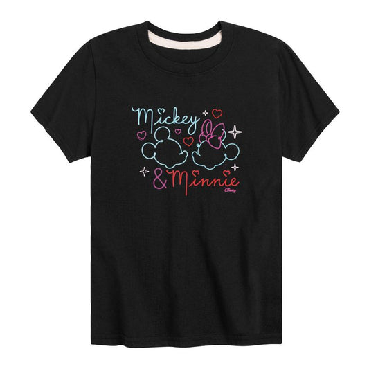 Boys' - Disney - Mickey & Minnie Together in Neon Short Sleeve Graphic T-Shirt