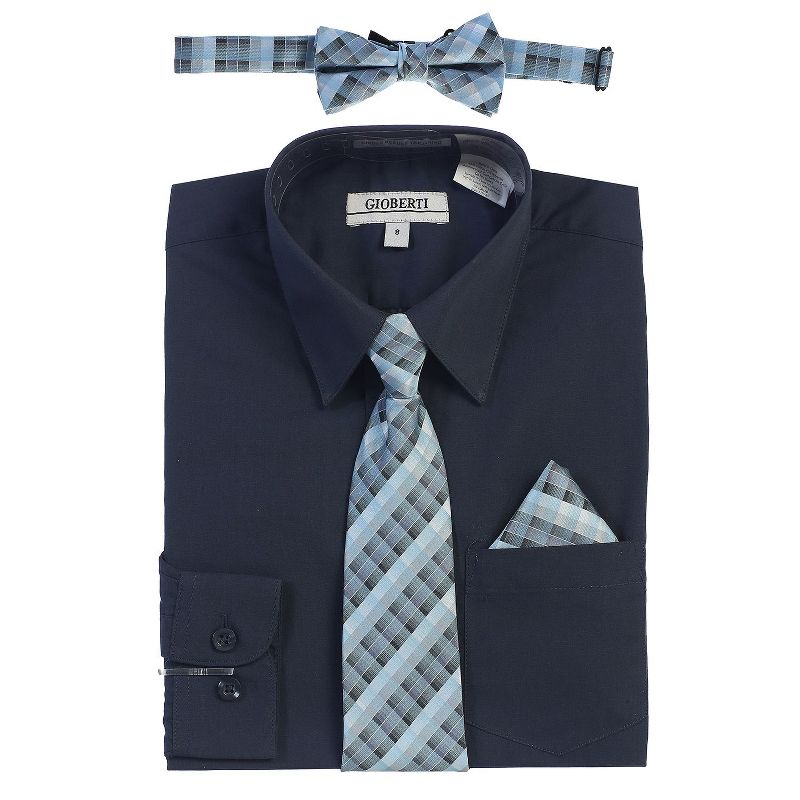 Gioberti Boy's Long Sleeve Dress Shirt and Plaid Tie Accessories Set (Part 2)